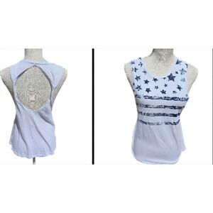 BCG Stars & Stripes Tank Top Patriotic Sleeveless Open Back White Casual Small